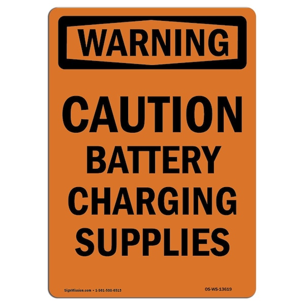 Safety Sign, OSHA WARNING, 5" Height, Caution Battery Charging, Portrait, 10PK